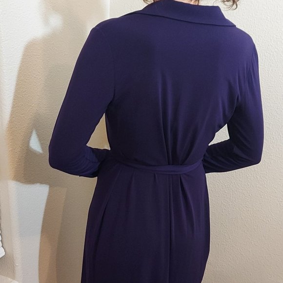 Classic Calvin Klein Purple Collared Long Sleeve Wrap Dress, Size 10 - Picture 2 of 10